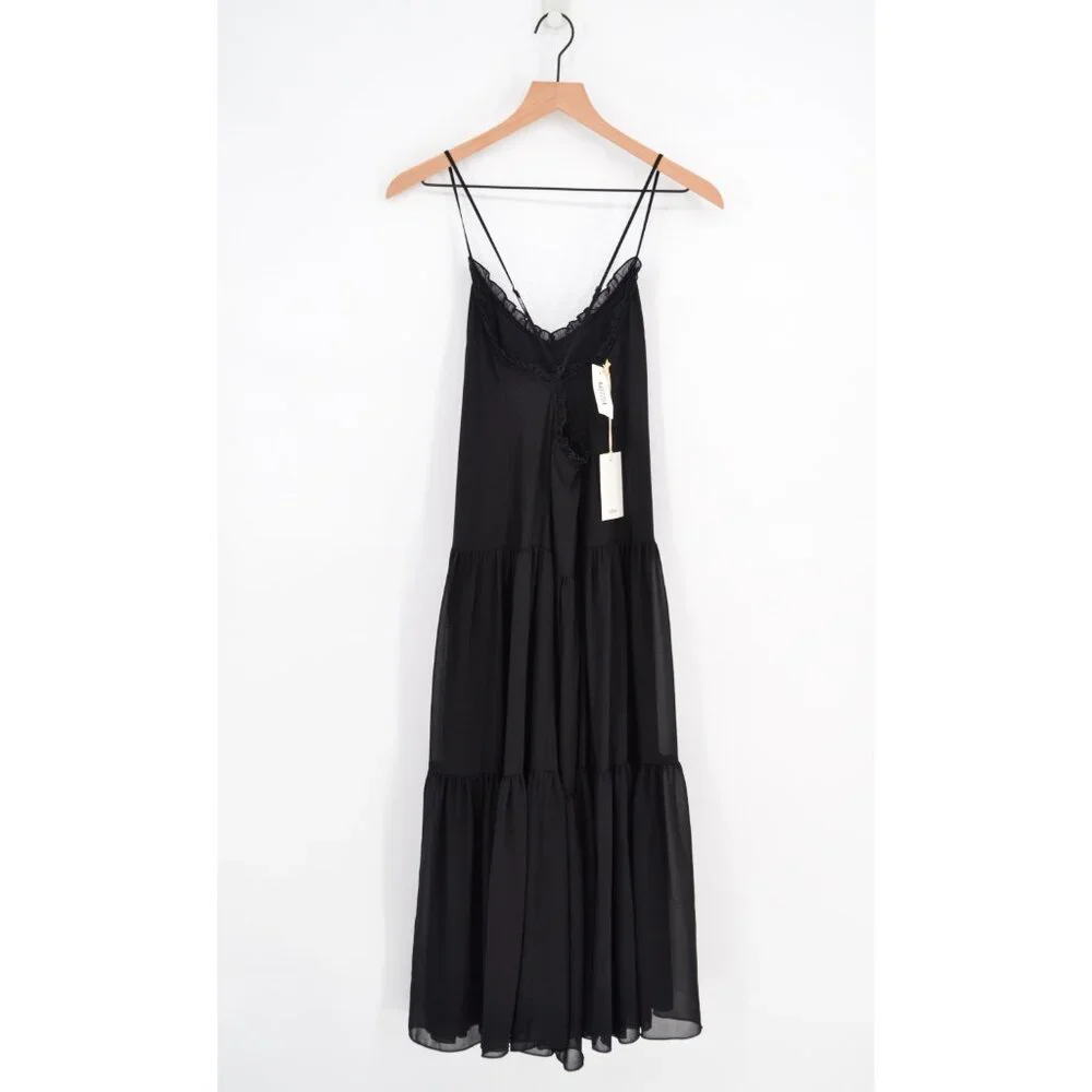 Aritzia Wilfred Sunshine Midi Dress Black Women's XS Tiered Romantic Whimsical - Picture 3 of 6